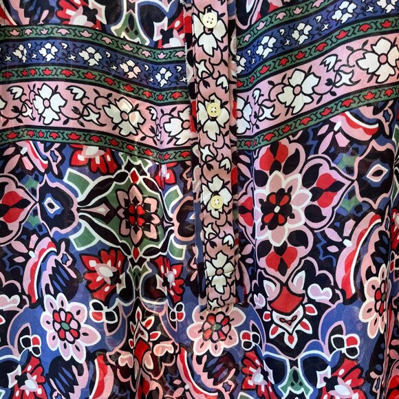 Ann Taylor Loft blue pink white green flowered top. Short ruffled sleeves, S - Picture 5 of 7